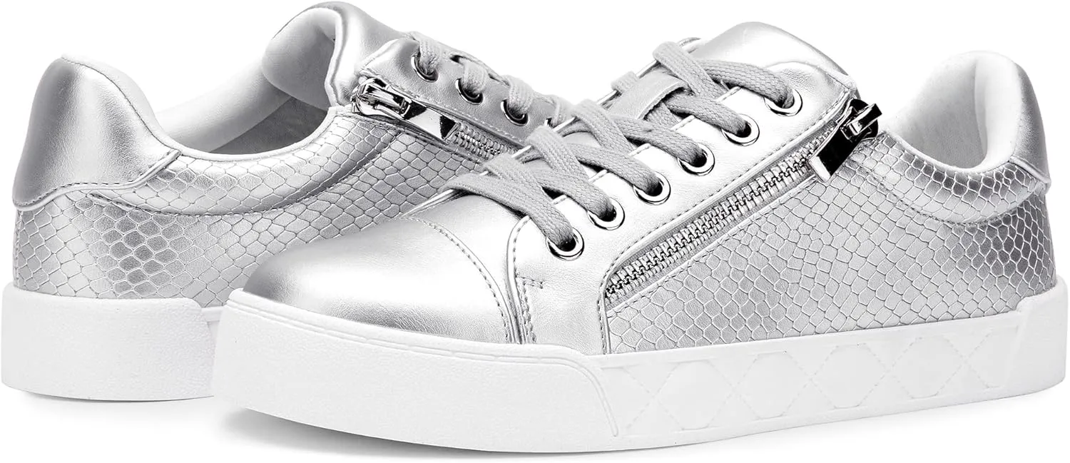 Jeossy Women's Flat Low Top Casual Fashion Sneakers Round Toe Shoes with Zipper