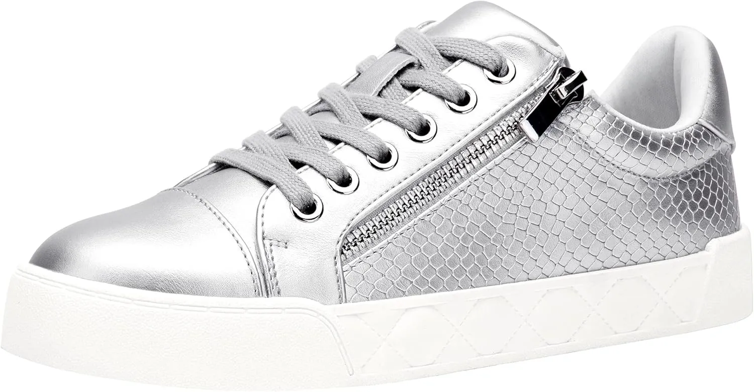 Jeossy Women's Flat Low Top Casual Fashion Sneakers Round Toe Shoes with Zipper