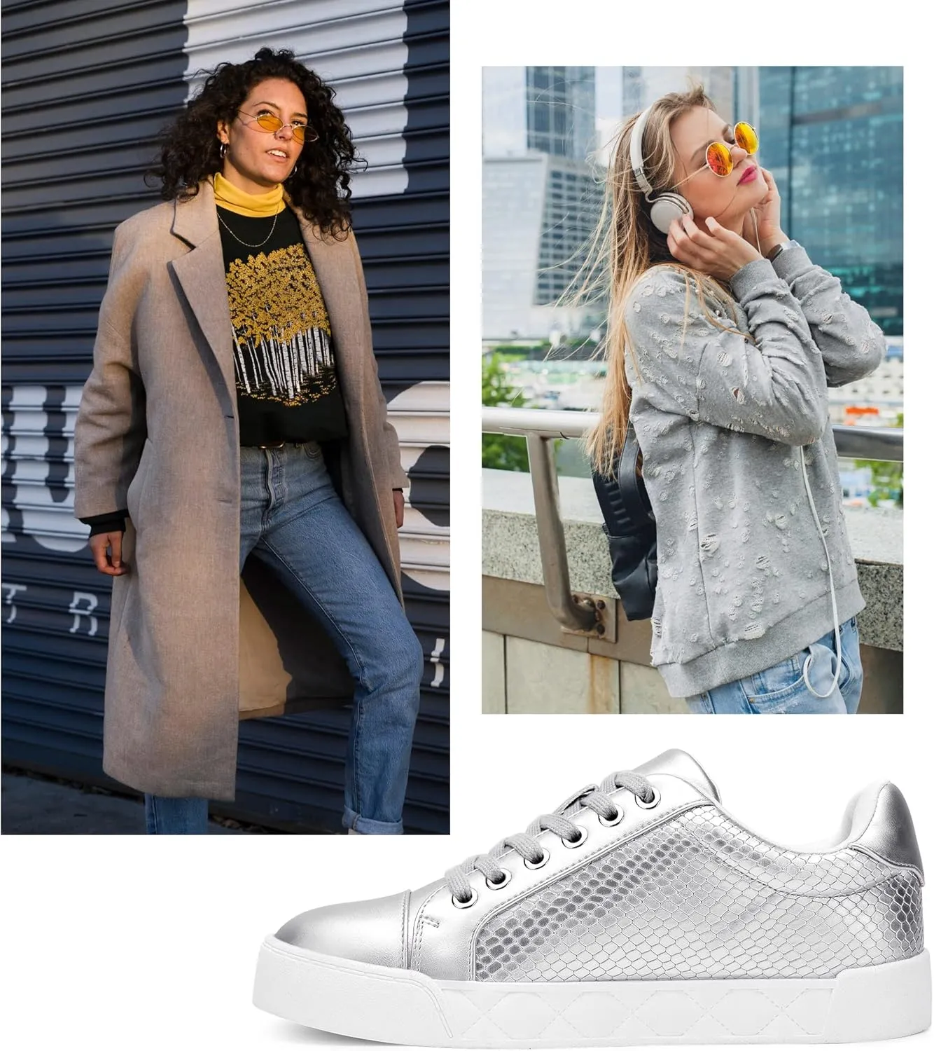 Jeossy Women's Flat Low Top Casual Fashion Sneakers Round Toe Shoes with Zipper