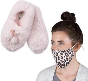 Jessica Simpson Women's Fuzzy Slipper Socks with Washable Face Masks