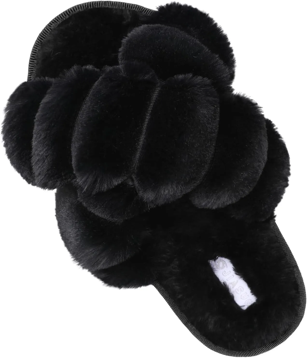 JIASUQI Women's Open Toe Slippers Fuzzy Fluffy House Slippers for Women Cozy Criss Cross Furry Slides Slippers