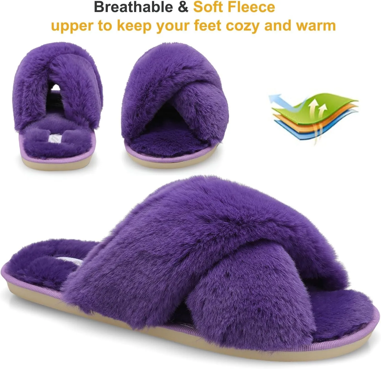 JIASUQI Women's Open Toe Slippers Fuzzy Fluffy House Slippers for Women Cozy Criss Cross Furry Slides Slippers