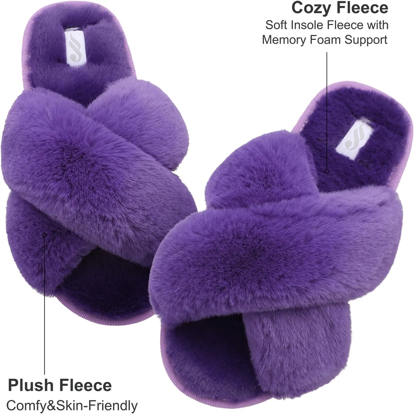 JIASUQI Women's Open Toe Slippers Fuzzy Fluffy House Slippers for Women Cozy Criss Cross Furry Slides Slippers
