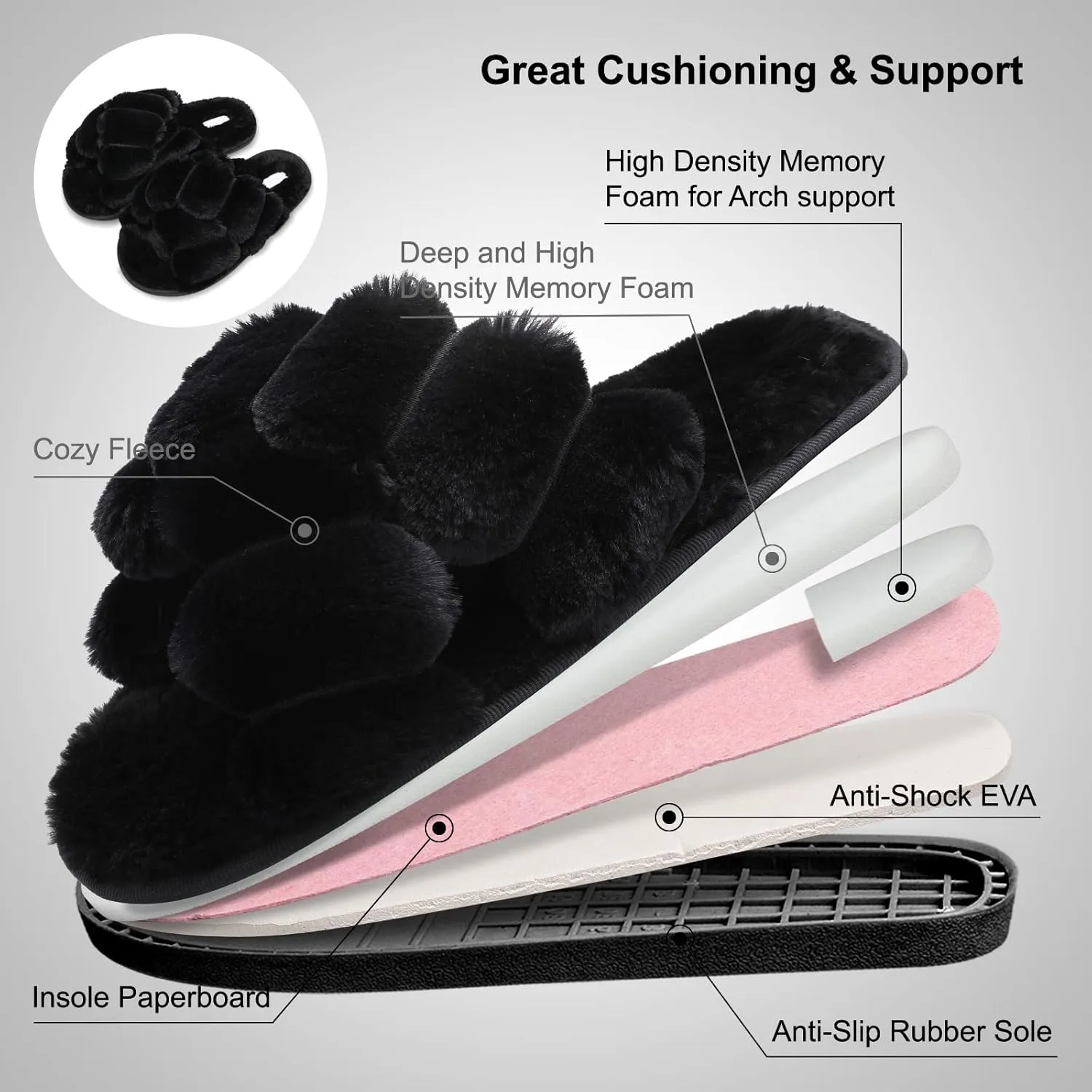 JIASUQI Women's Open Toe Slippers Fuzzy Fluffy House Slippers for Women Cozy Criss Cross Furry Slides Slippers
