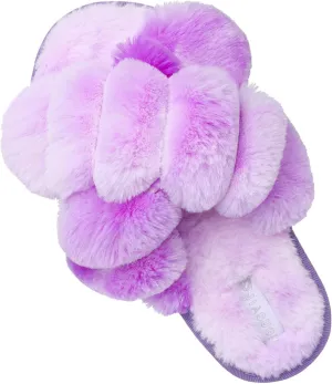 JIASUQI Women's Open Toe Slippers Fuzzy Fluffy House Slippers for Women Cozy Criss Cross Furry Slides Slippers