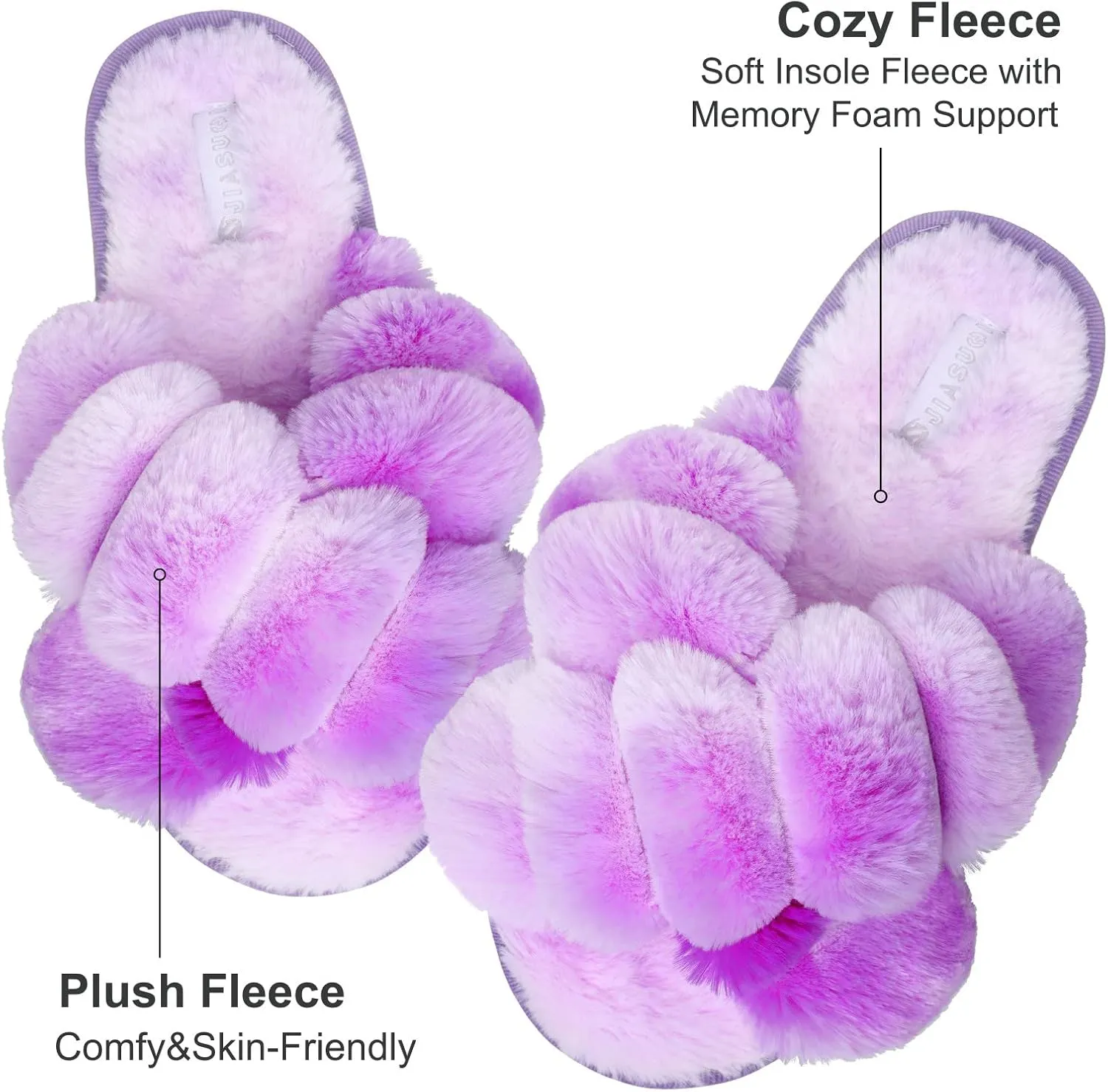 JIASUQI Women's Open Toe Slippers Fuzzy Fluffy House Slippers for Women Cozy Criss Cross Furry Slides Slippers