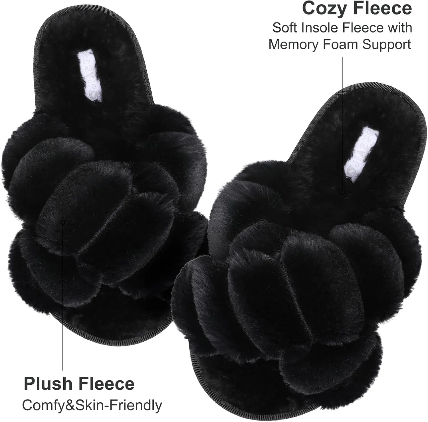 JIASUQI Women's Open Toe Slippers Fuzzy Fluffy House Slippers for Women Cozy Criss Cross Furry Slides Slippers