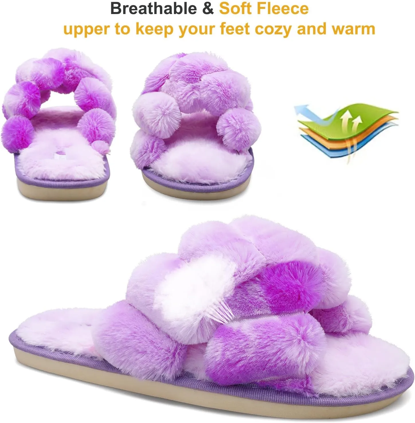 JIASUQI Women's Open Toe Slippers Fuzzy Fluffy House Slippers for Women Cozy Criss Cross Furry Slides Slippers