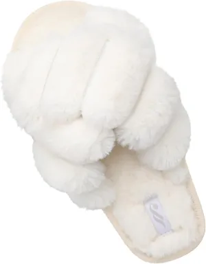 JIASUQI Women's Open Toe Slippers Fuzzy Fluffy House Slippers for Women Cozy Criss Cross Furry Slides Slippers