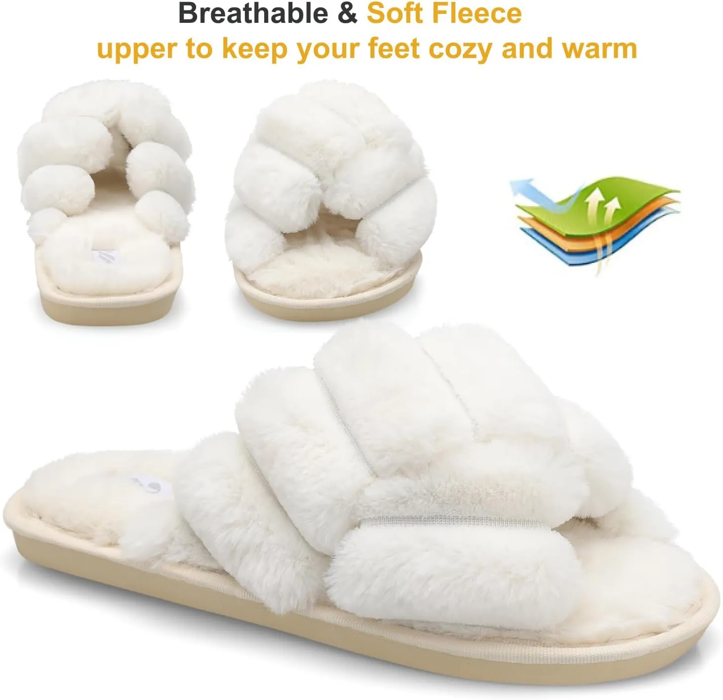 JIASUQI Women's Open Toe Slippers Fuzzy Fluffy House Slippers for Women Cozy Criss Cross Furry Slides Slippers