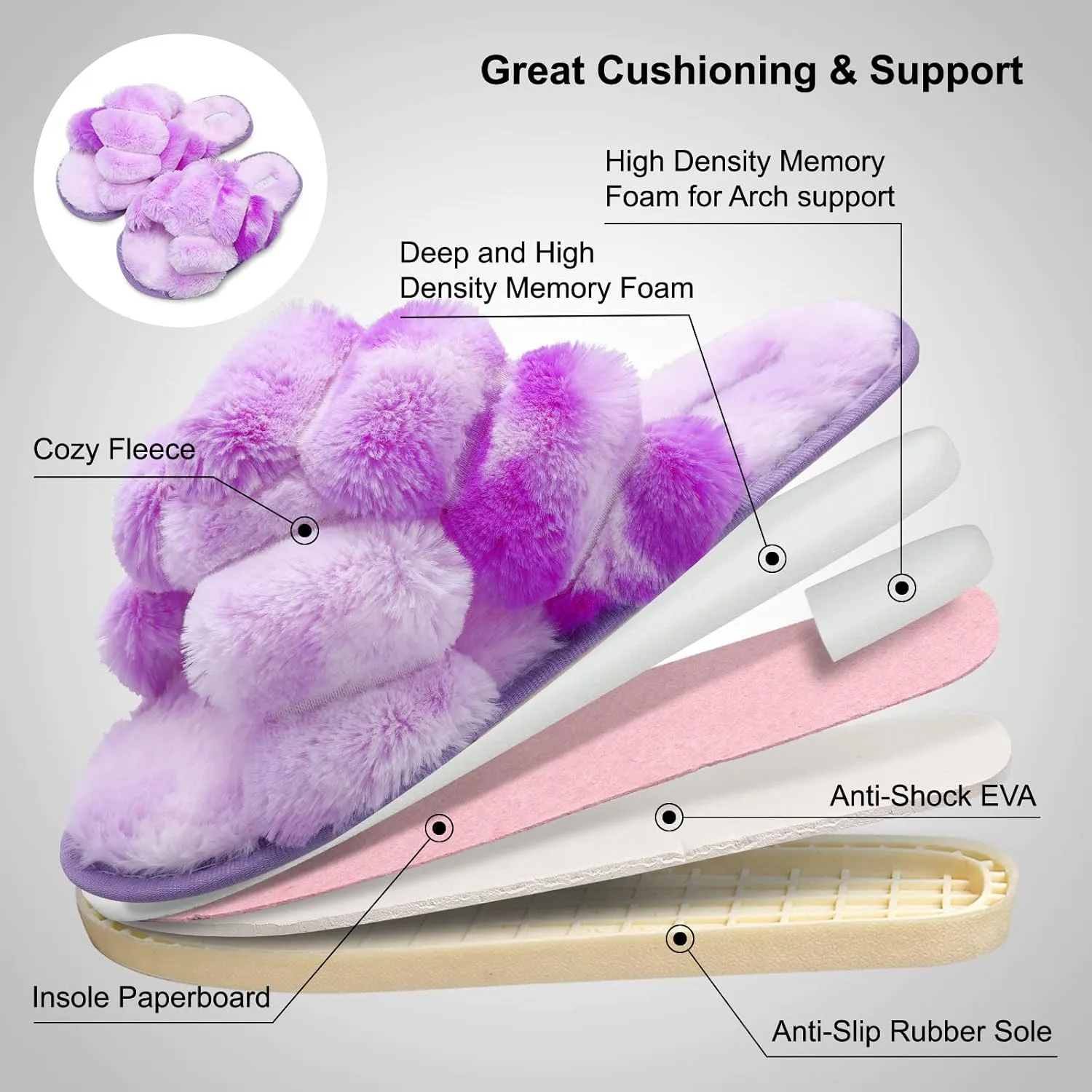JIASUQI Women's Open Toe Slippers Fuzzy Fluffy House Slippers for Women Cozy Criss Cross Furry Slides Slippers