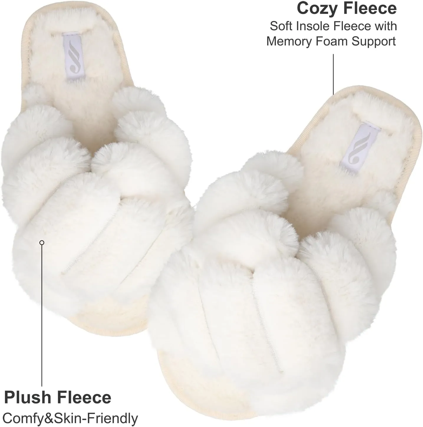 JIASUQI Women's Open Toe Slippers Fuzzy Fluffy House Slippers for Women Cozy Criss Cross Furry Slides Slippers