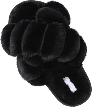 JIASUQI Women's Open Toe Slippers Fuzzy Fluffy House Slippers for Women Cozy Criss Cross Furry Slides Slippers