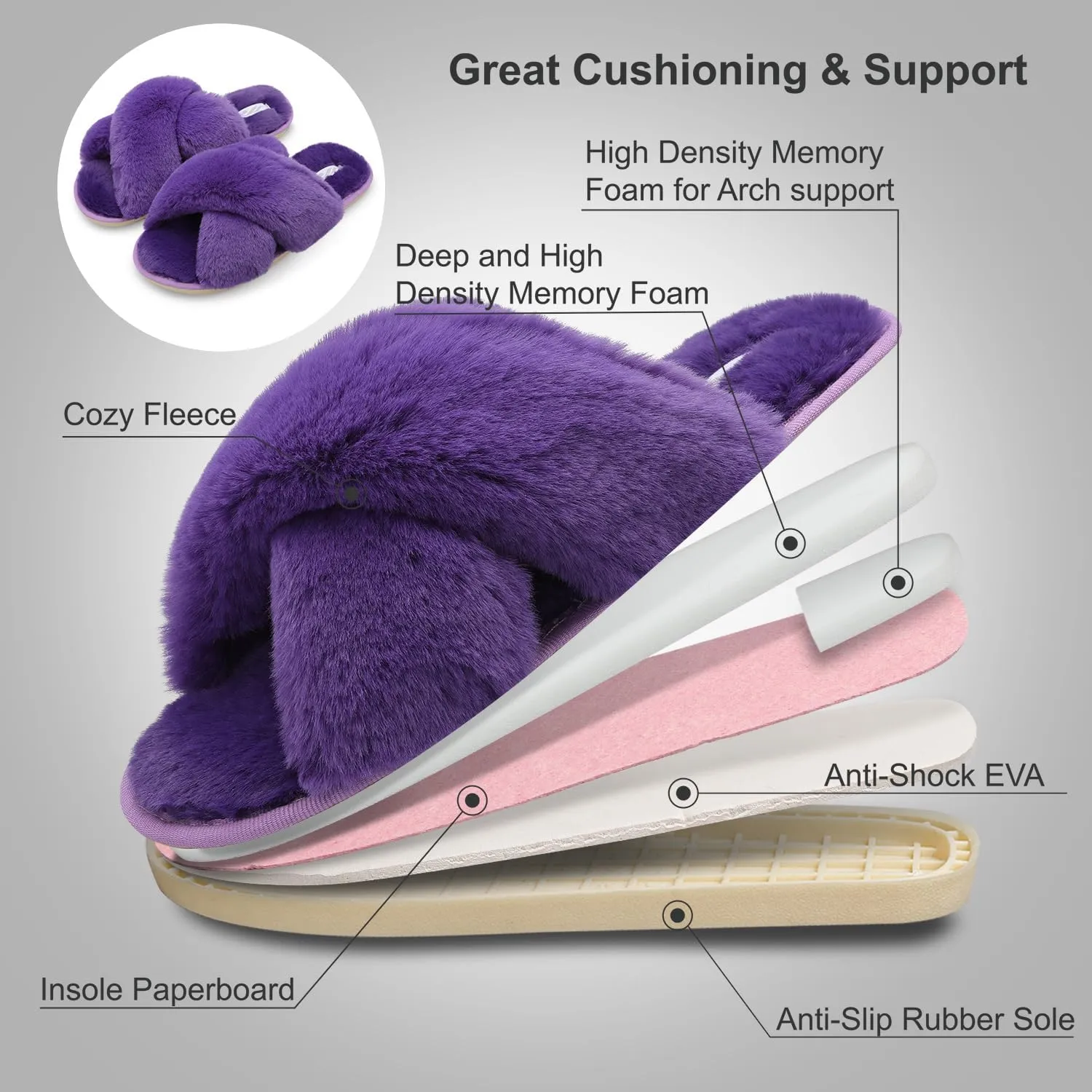 JIASUQI Women's Open Toe Slippers Fuzzy Fluffy House Slippers for Women Cozy Criss Cross Furry Slides Slippers