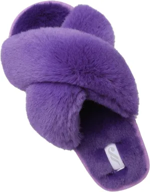 JIASUQI Women's Open Toe Slippers Fuzzy Fluffy House Slippers for Women Cozy Criss Cross Furry Slides Slippers