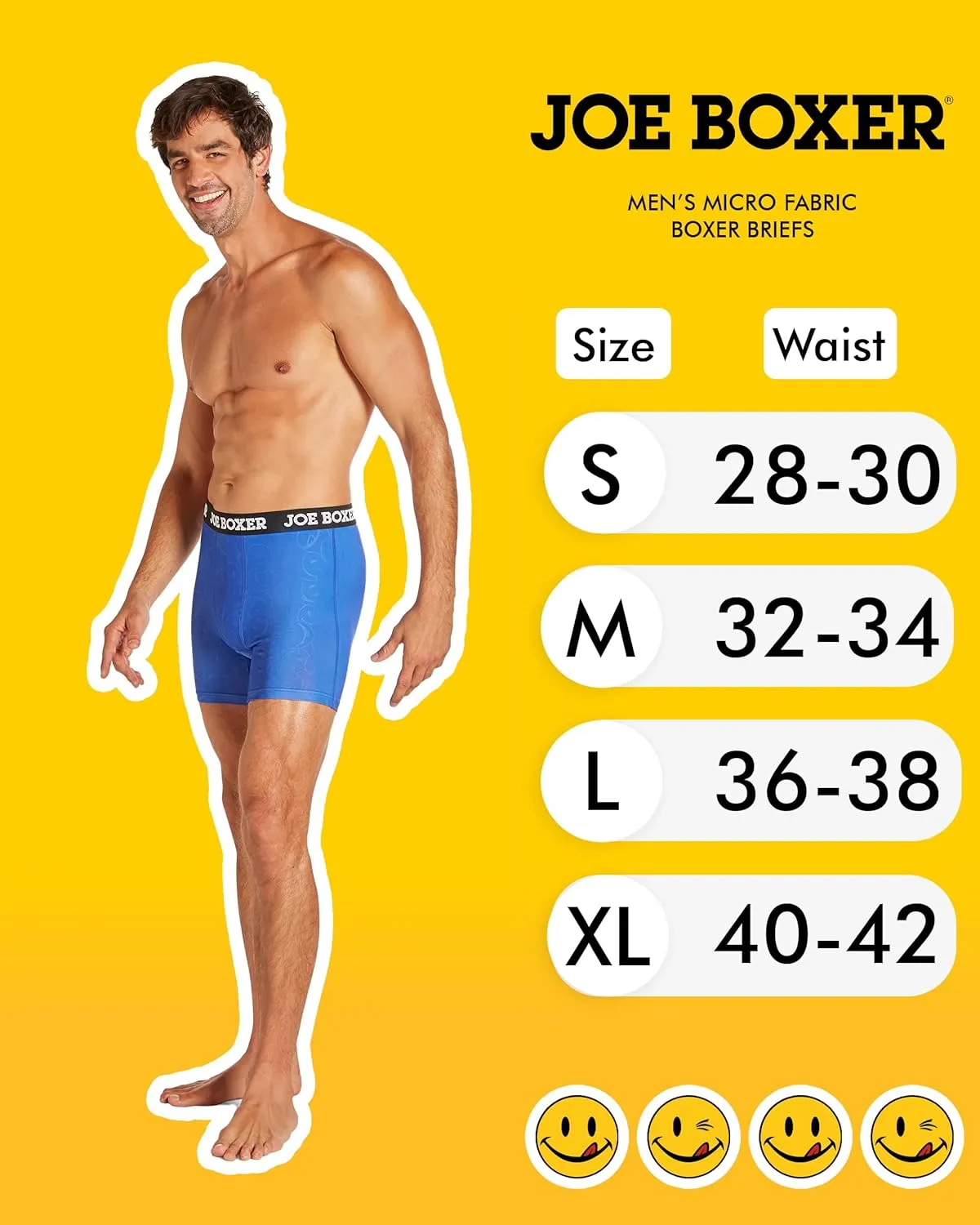 JOE BOXER Mens Microfiber Boxer Briefs 4-Pack, Smooth Spandex-Polyester Boxer Briefs for Men, Microfiber Underwear