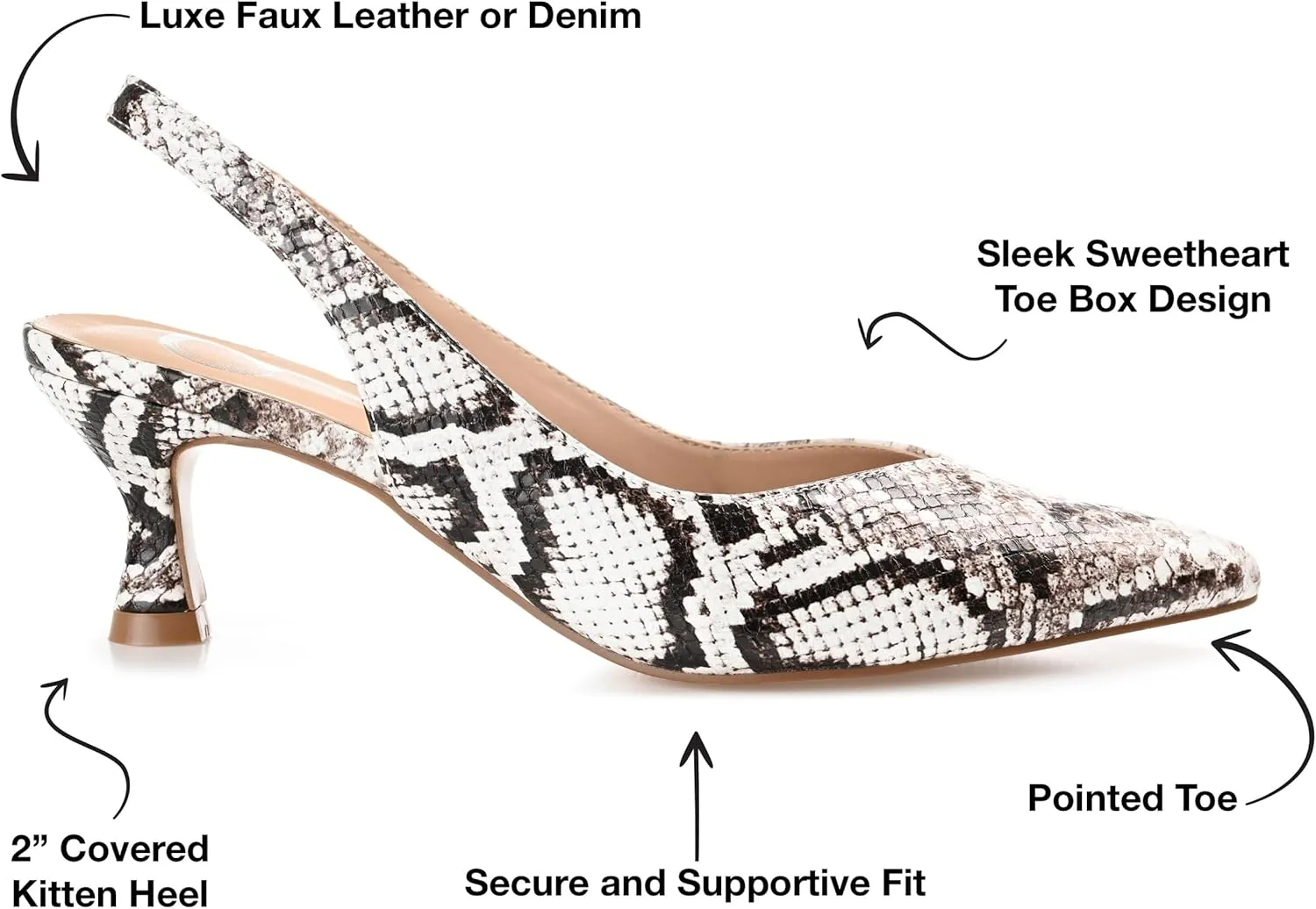 Journee Womens Low Kitten Heel Slingback Closed Pointed Toe Pump Slip On Snake Print Mikoa Slides