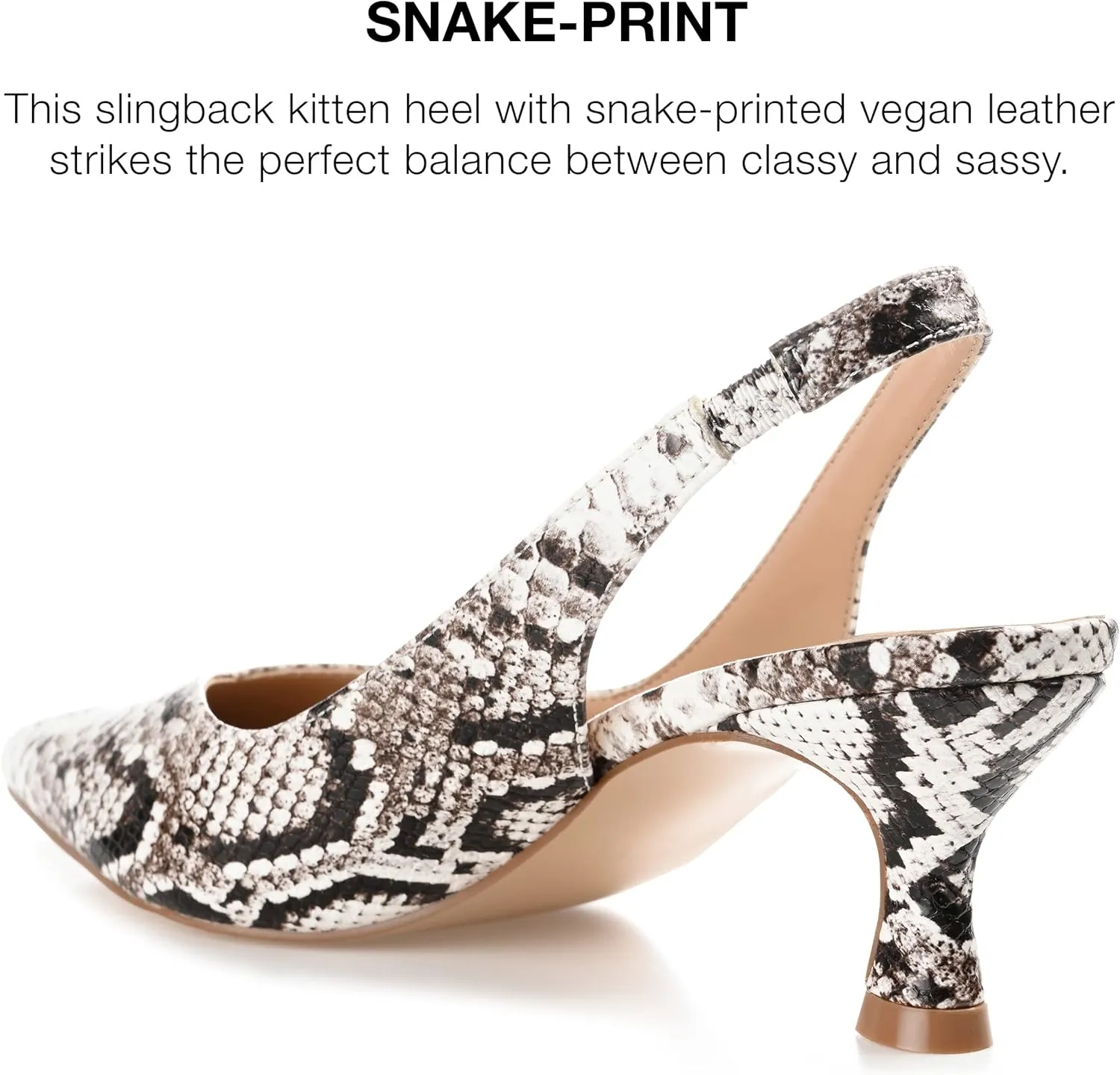 Journee Womens Low Kitten Heel Slingback Closed Pointed Toe Pump Slip On Snake Print Mikoa Slides