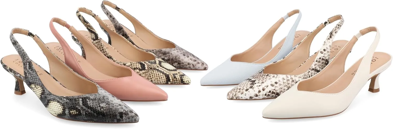 Journee Womens Low Kitten Heel Slingback Closed Pointed Toe Pump Slip On Snake Print Mikoa Slides
