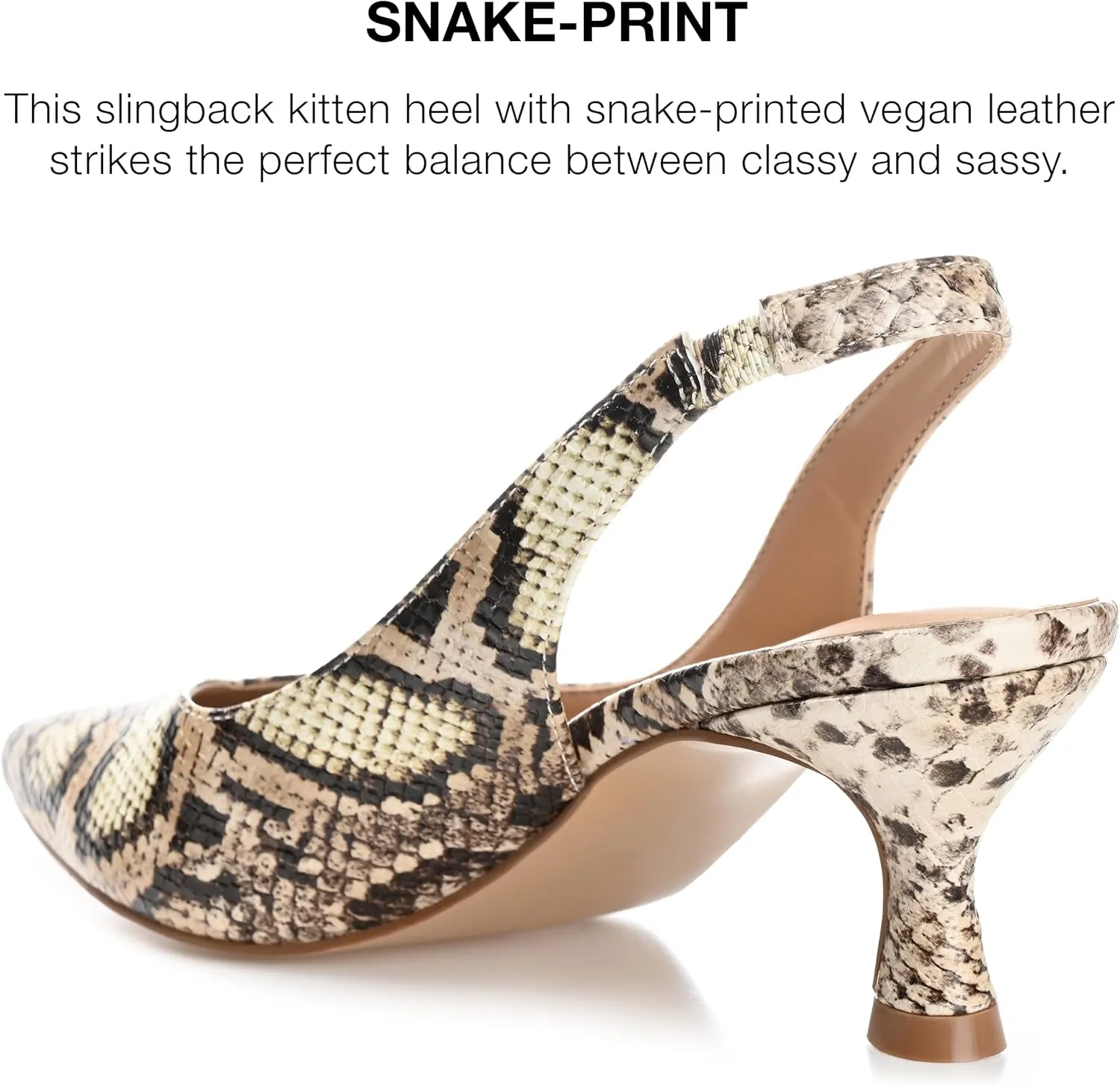 Journee Womens Low Kitten Heel Slingback Closed Pointed Toe Pump Slip On Snake Print Mikoa Slides