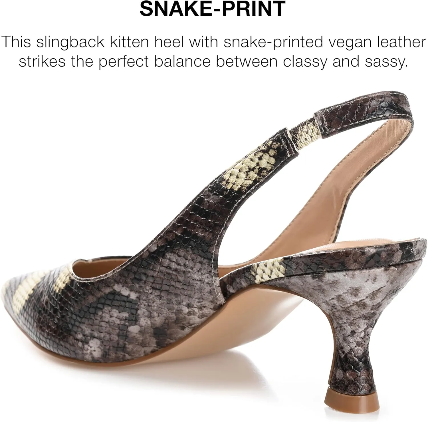 Journee Womens Low Kitten Heel Slingback Closed Pointed Toe Pump Slip On Snake Print Mikoa Slides