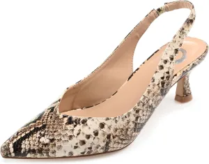 Journee Womens Low Kitten Heel Slingback Closed Pointed Toe Pump Slip On Snake Print Mikoa Slides