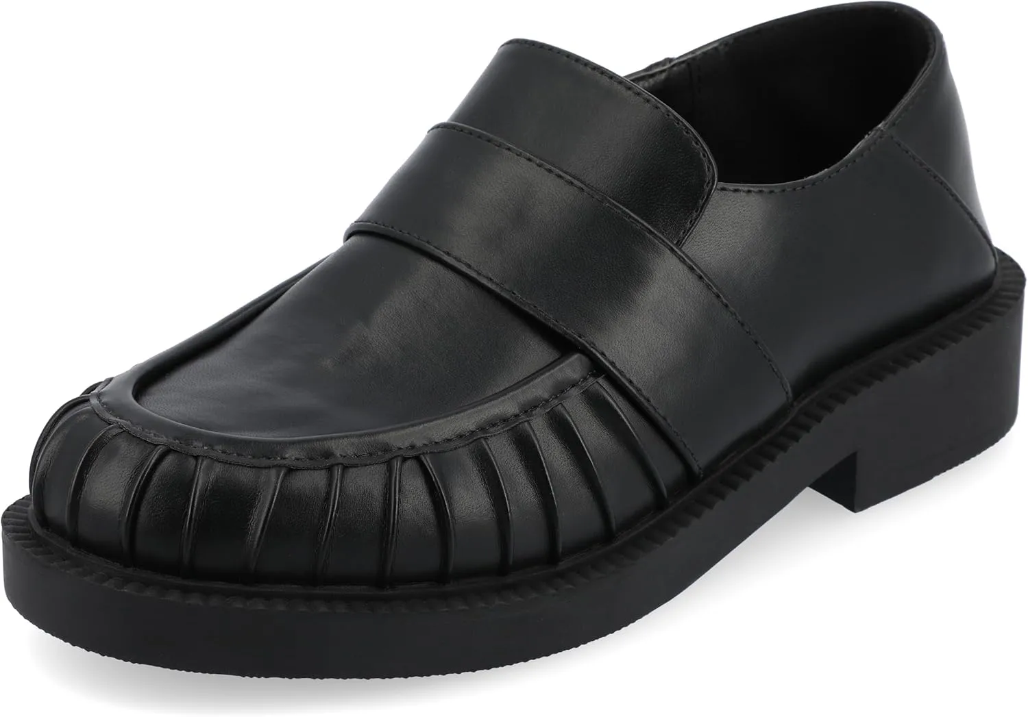 Journee Womens Ruched Lakenn Comfort Foam Slip On Closed Round Toe Crash Back Block Heel Loafer Flats Black, 11
