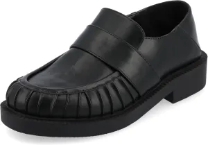 Journee Womens Ruched Lakenn Comfort Foam Slip On Closed Round Toe Crash Back Block Heel Loafer Flats Black, 11