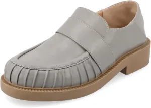 Journee Womens Ruched Lakenn Comfort Foam Slip On Closed Round Toe Crash Back Block Heel Loafer Flats Grey, 8.5