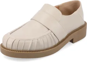Journee Womens Ruched Lakenn Comfort Foam Slip On Closed Round Toe Crash Back Block Heel Loafer Flats Stone, 6.5