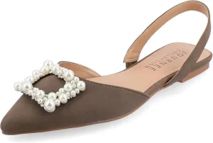 Journee Womens Slingback Jewel Pointed Toe Ballet Flats Slip On Shoes Raffia Pearl Hannae Slides