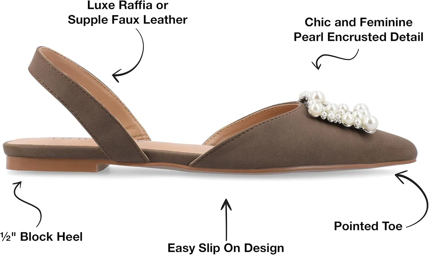 Journee Womens Slingback Jewel Pointed Toe Ballet Flats Slip On Shoes Raffia Pearl Hannae Slides