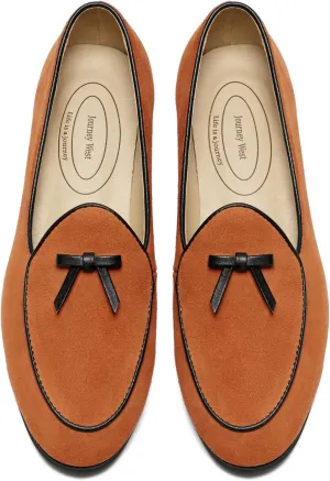Journey West Suede Tassel Loafer for Women Slip-on Belgian Penny Loafers Shoes for Women Brown US 7