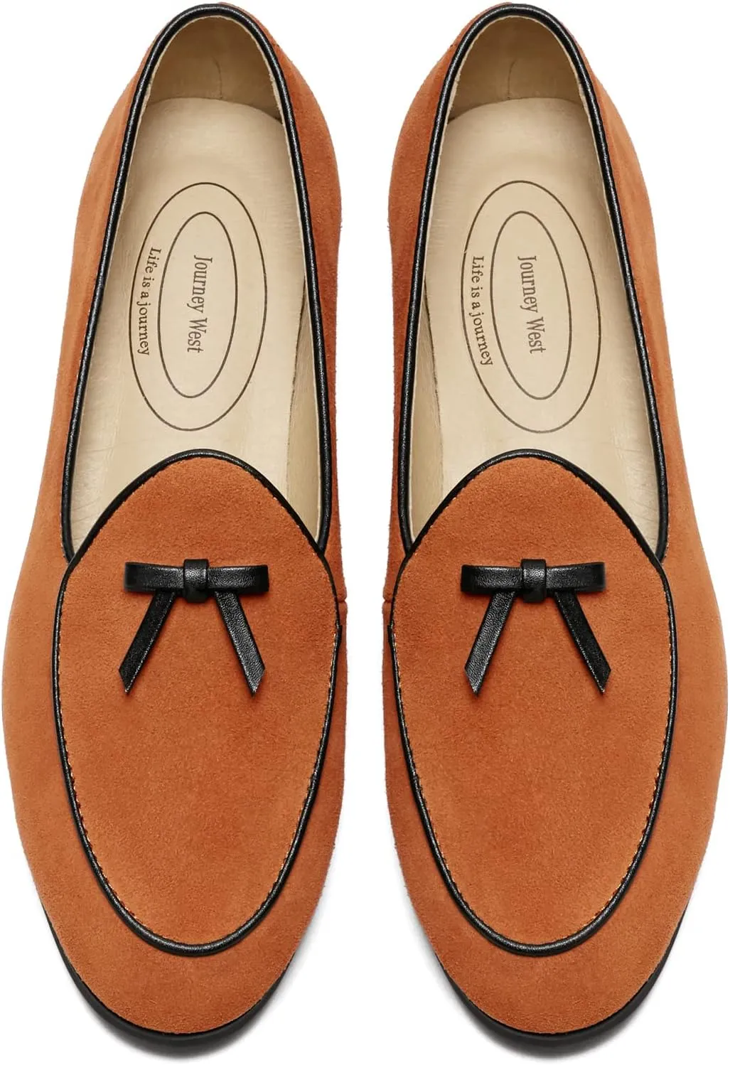 Journey West Suede Tassel Loafer for Women Slip-on Belgian Penny Loafers Shoes for Women Brown US 7
