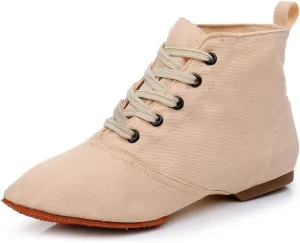 JUODVMP Canvas Lace-up Dance Shoes Flat Practice Jazz Dancing Boots for Women,Model MFGDBJSX