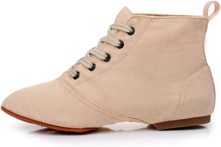 JUODVMP Canvas Lace-up Dance Shoes Flat Practice Jazz Dancing Boots for Women,Model MFGDBJSX