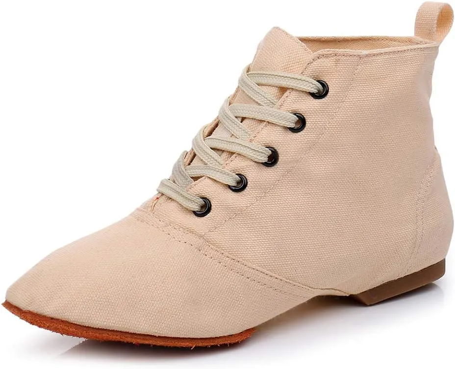 JUODVMP Canvas Lace-up Dance Shoes Flat Practice Jazz Dancing Boots for Women,Model MFGDBJSX