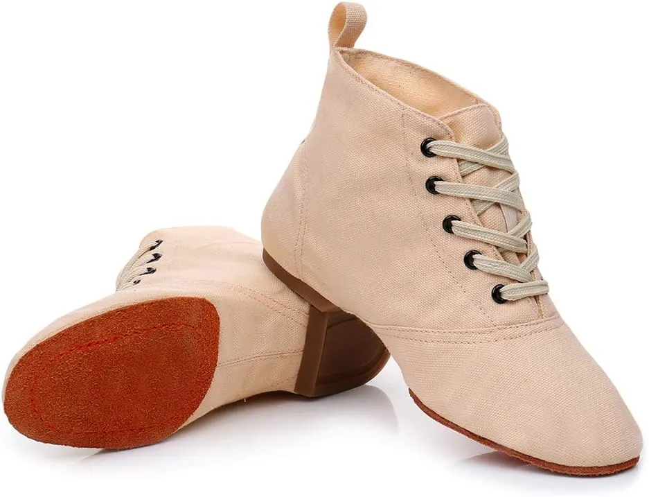 JUODVMP Canvas Lace-up Dance Shoes Flat Practice Jazz Dancing Boots for Women,Model MFGDBJSX