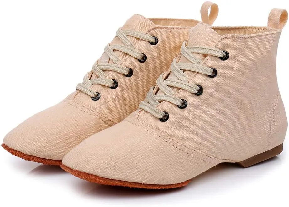 JUODVMP Canvas Lace-up Dance Shoes Flat Practice Jazz Dancing Boots for Women,Model MFGDBJSX