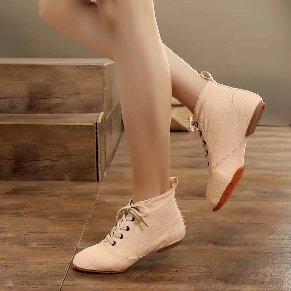 JUODVMP Canvas Lace-up Dance Shoes Flat Practice Jazz Dancing Boots for Women,Model MFGDBJSX