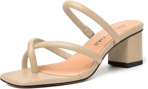 JUSTDANNI Womens Dating Comfortable Square Toe Strappy Matte Dress Slip On Block Low Heel Heeled Sandals 2 Inch