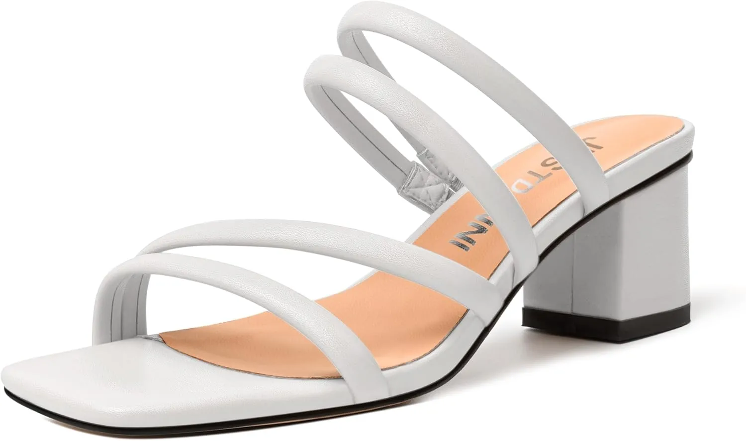 JUSTDANNI Womens Wedding Slip On Matte Fashion Dress Strappy Square Toe Block Low Heel Heeled Sandals 2 Inch