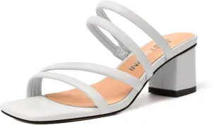 JUSTDANNI Womens Wedding Slip On Matte Fashion Dress Strappy Square Toe Block Low Heel Heeled Sandals 2 Inch