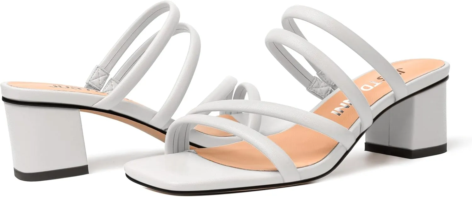 JUSTDANNI Womens Wedding Slip On Matte Fashion Dress Strappy Square Toe Block Low Heel Heeled Sandals 2 Inch