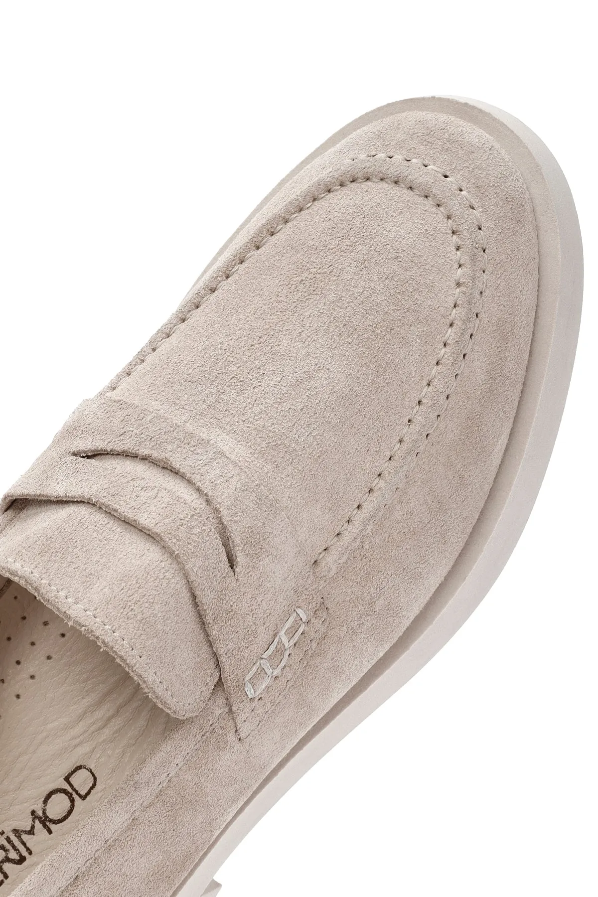 Kadın Bej Süet Deri Maskülen Loafer