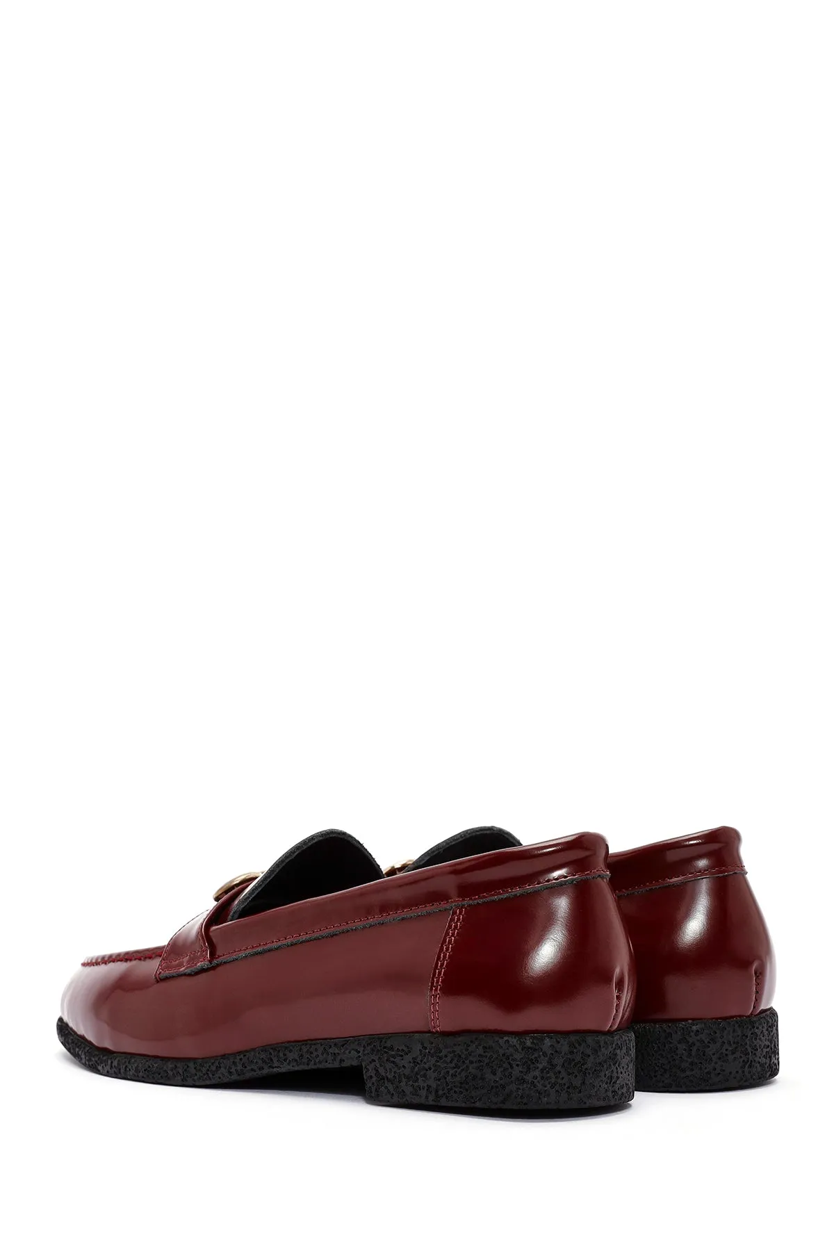 Kadın Bordo Aksesuar Detaylı Deri Maskülen Loafer