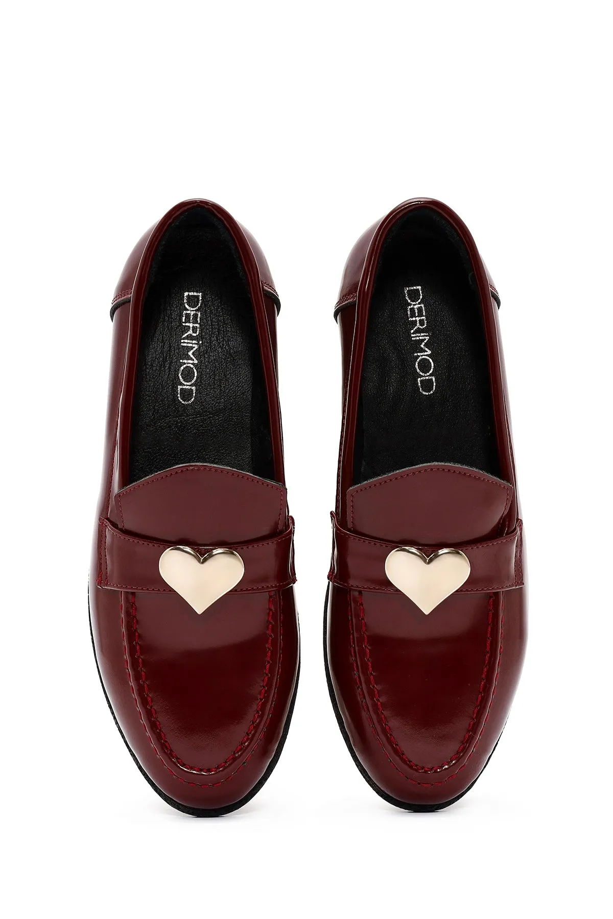 Kadın Bordo Aksesuar Detaylı Deri Maskülen Loafer