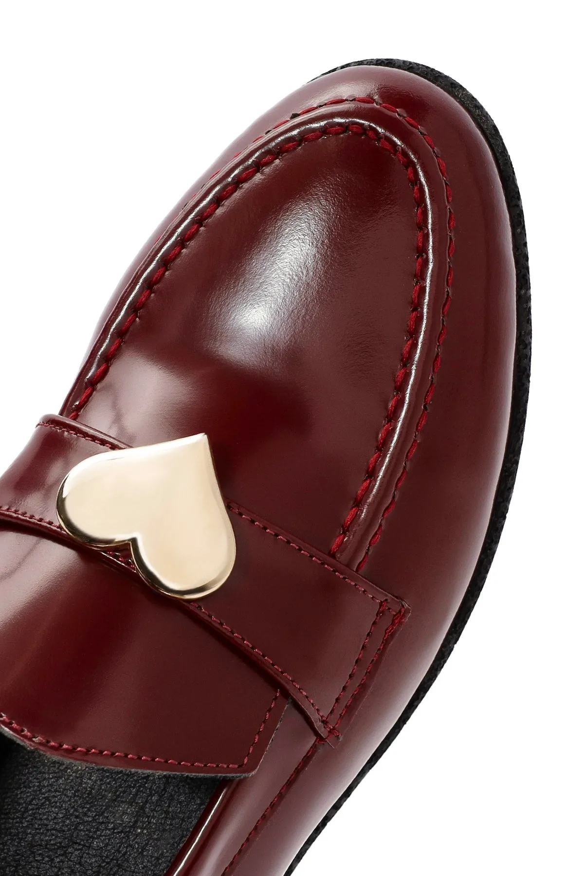 Kadın Bordo Aksesuar Detaylı Deri Maskülen Loafer