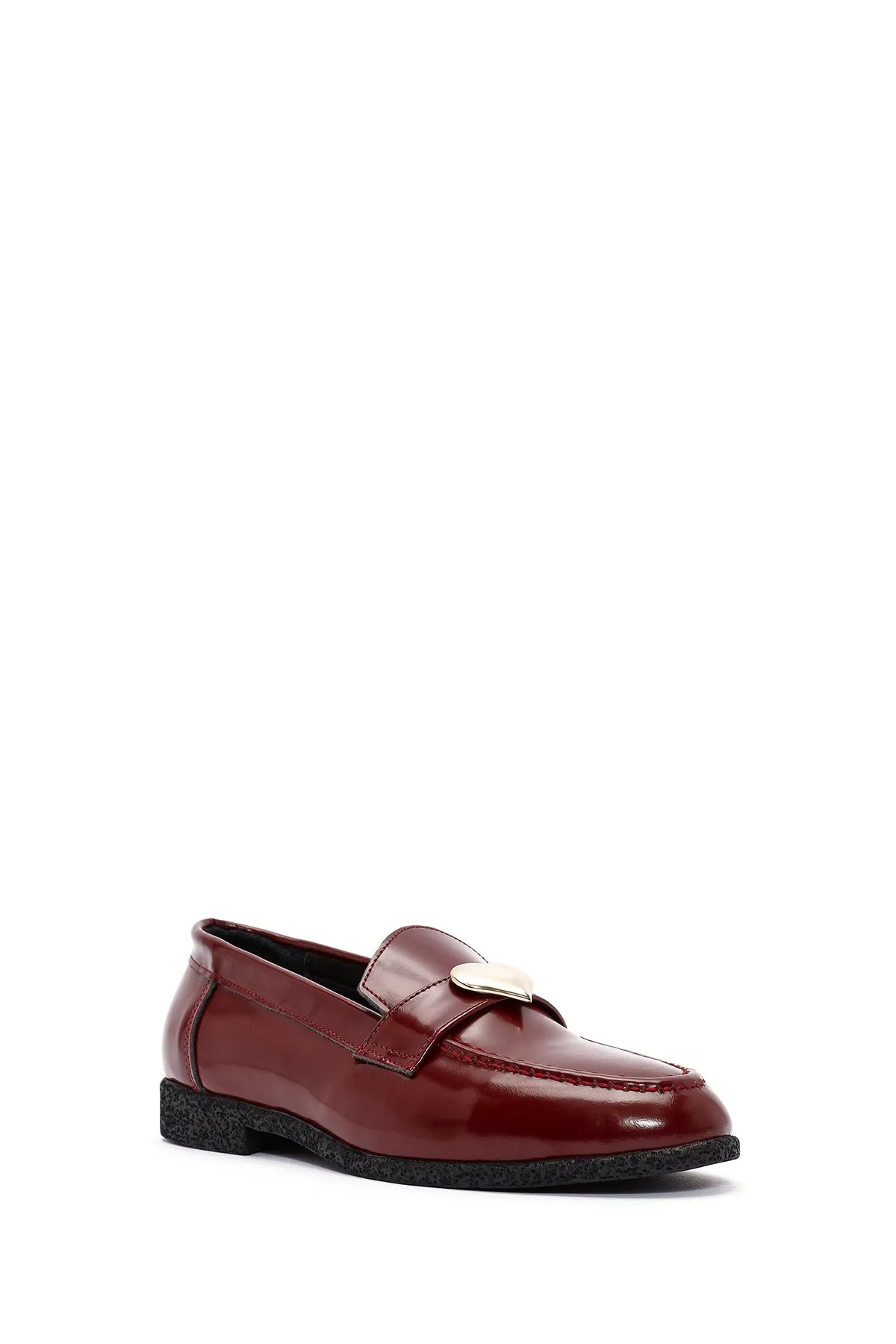 Kadın Bordo Aksesuar Detaylı Deri Maskülen Loafer