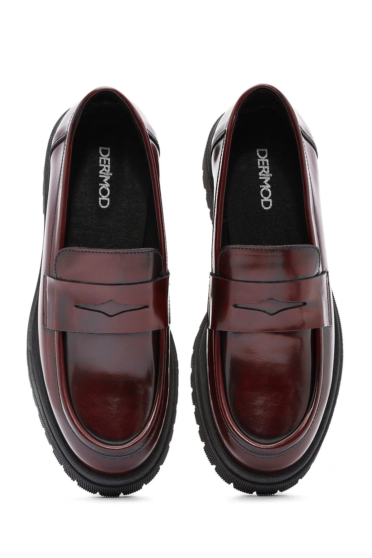 Kadın Bordo Kalın Tabanlı Deri Loafer